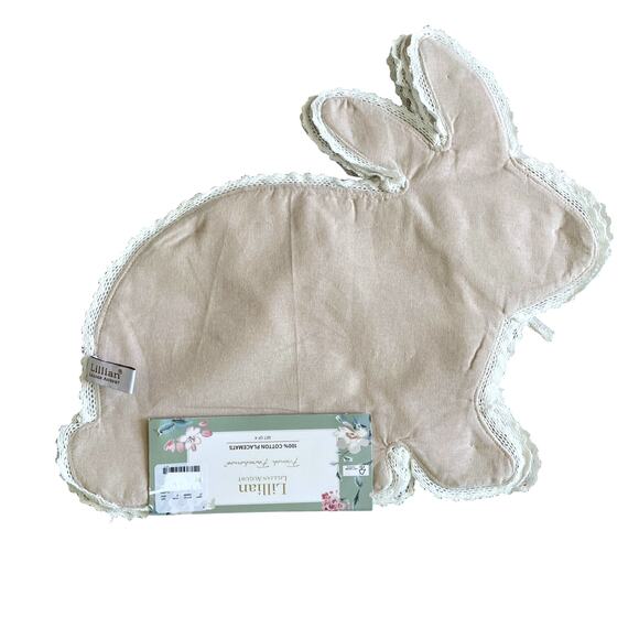 Lillian August Tan Bunny Shaped Placemats 17in Set of 4 Lace Accents NEW - Picture 3 of 10